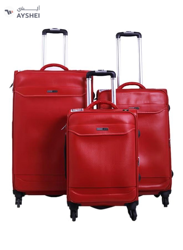 PARAJOHN Softside 3 Piece Luggage Trolley Set Red