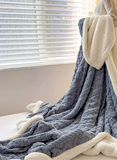 DubaiGallery Winter Double Layer Thick Blanket Soft Warm Sherpa Wool Blankets Geometric Plaid Taff Cashmere Lamb Throw Blanket Girls Gift-1