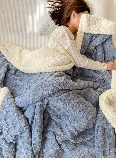 DubaiGallery Winter Double Layer Thick Blanket Soft Warm Sherpa Wool Blankets Geometric Plaid Taff Cashmere Lamb Throw Blanket Girls Gift-3