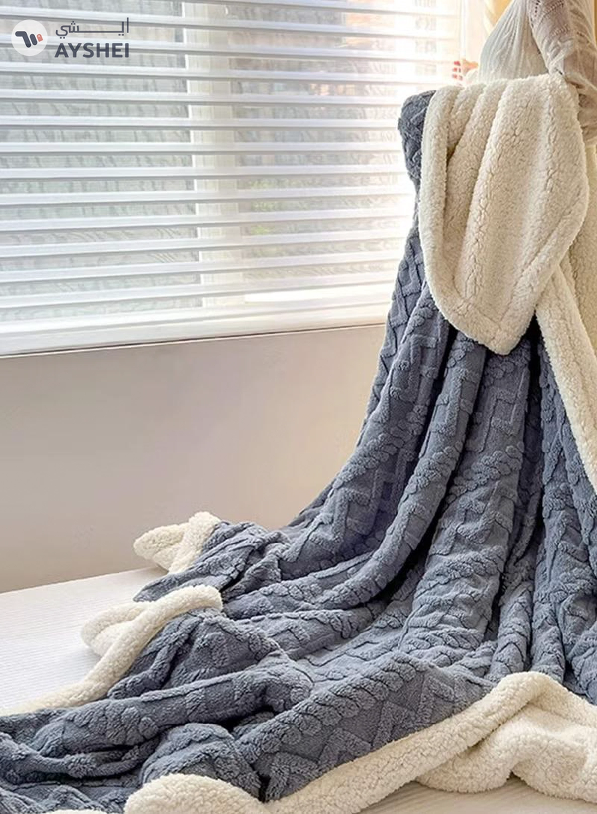 DubaiGallery Winter Double Layer Thick Blanket Soft Warm Sherpa Wool Blankets Geometric Plaid Taff Cashmere Lamb Throw Blanket Girls Gift-1-1