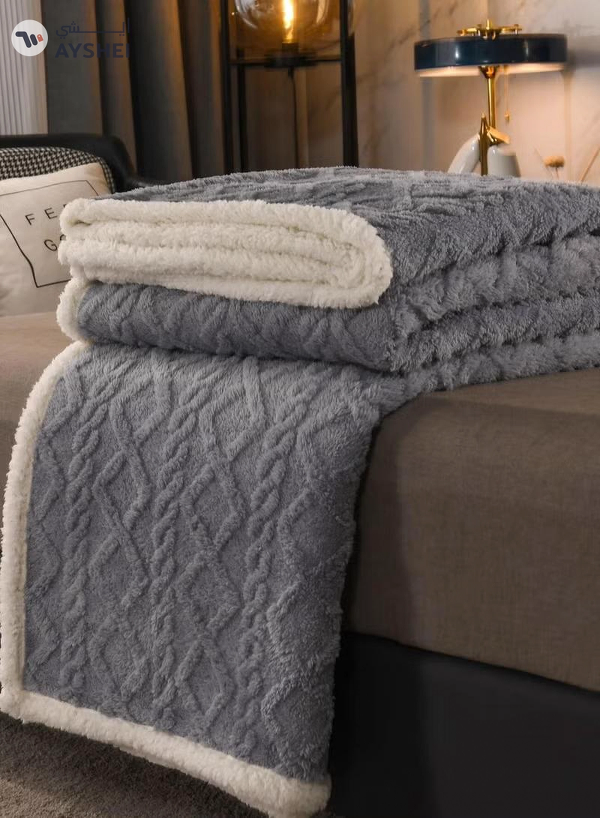 DubaiGallery Winter Double Layer Thick Blanket Soft Warm Sherpa Wool Blankets Geometric Plaid Taff Cashmere Lamb Throw Blanket Girls Gift-2-2