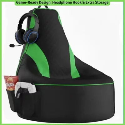 Premium Filled Gaming Bean Bag Chair – High-Back Quilted Seat, Side Pockets, Headphone Hanger & Water-Repellent Fabric – Ergonomic Support for Gaming, Lounge & Movie Nights-2