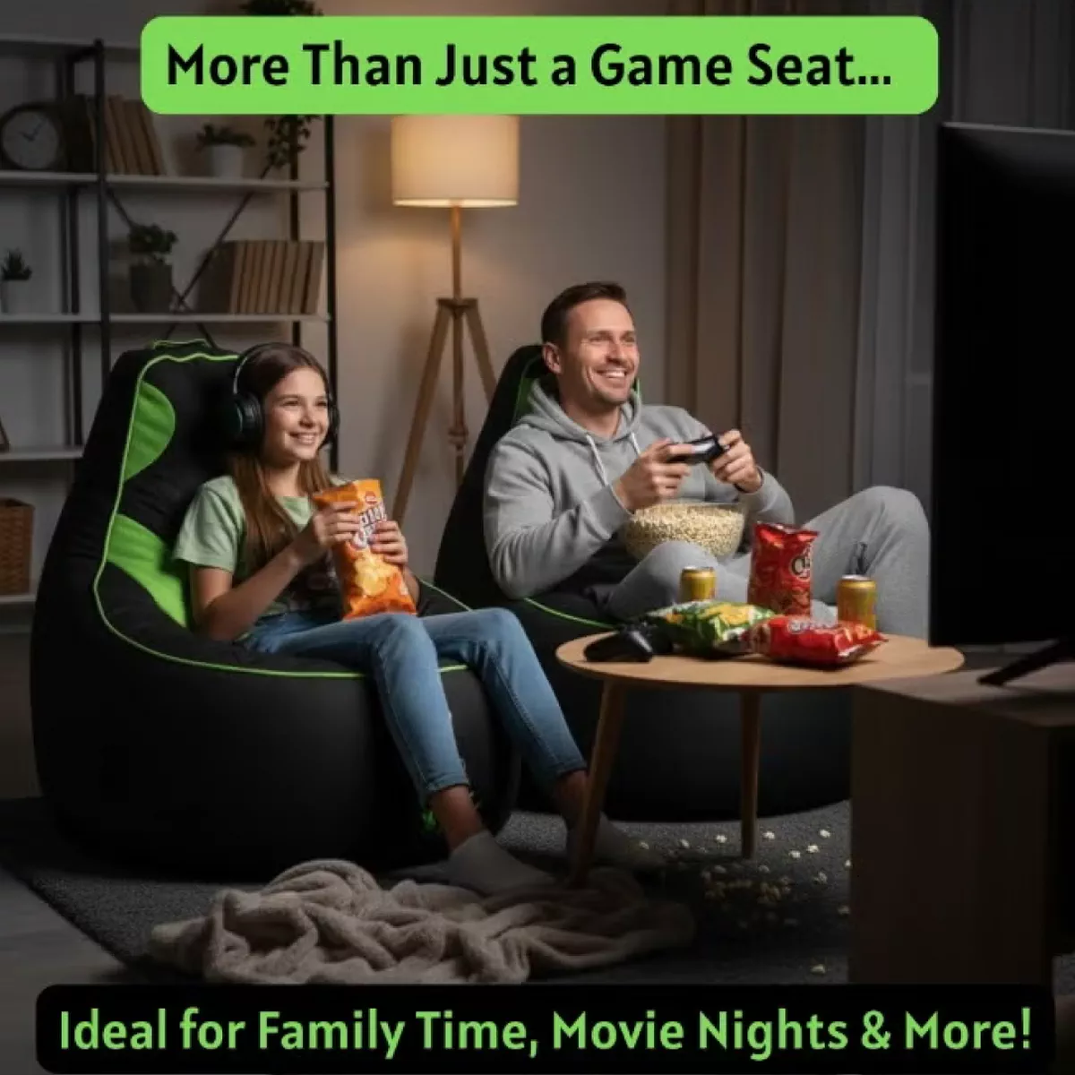 Premium Filled Gaming Bean Bag Chair – High-Back Quilted Seat, Side Pockets, Headphone Hanger & Water-Repellent Fabric – Ergonomic Support for Gaming, Lounge & Movie Nights-3-3