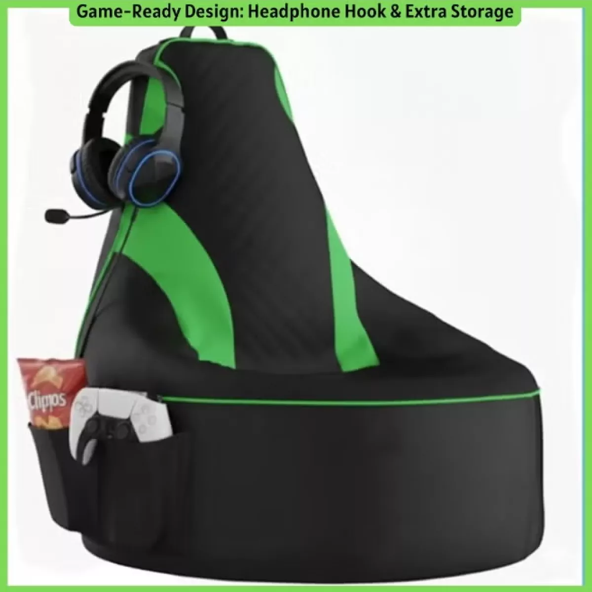 Premium Filled Gaming Bean Bag Chair – High-Back Quilted Seat, Side Pockets, Headphone Hanger & Water-Repellent Fabric – Ergonomic Support for Gaming, Lounge & Movie Nights-2-2