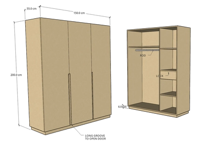 CF 3 Door Wardrobe, Custom Made-1