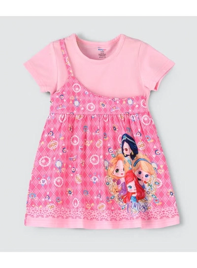 Babyqlo One Shoulder Princess Printed Spaghetti Dress With Attached T-Shirt Pink-0