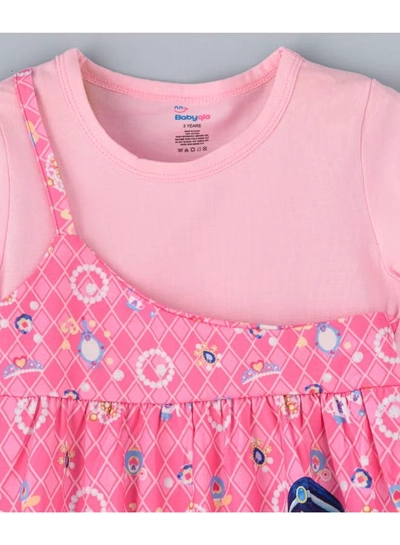 Babyqlo One Shoulder Princess Printed Spaghetti Dress With Attached T-Shirt Pink-2