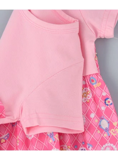 Babyqlo One Shoulder Princess Printed Spaghetti Dress With Attached T-Shirt Pink-3