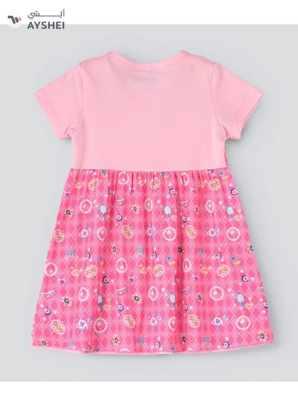 Babyqlo One Shoulder Princess Printed Spaghetti Dress With Attached T-Shirt Pink-1-1