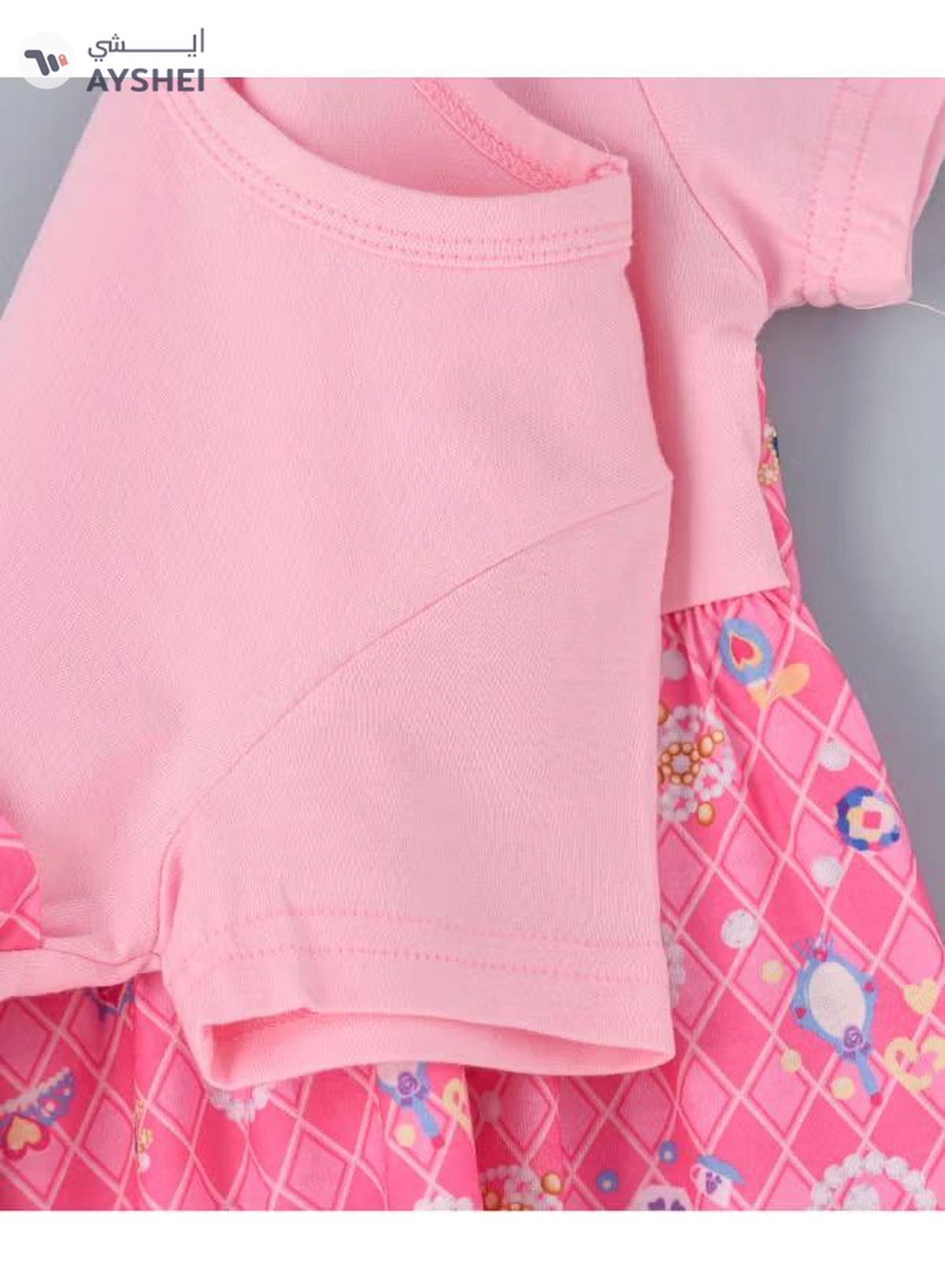 Babyqlo One Shoulder Princess Printed Spaghetti Dress With Attached T-Shirt Pink-3-3