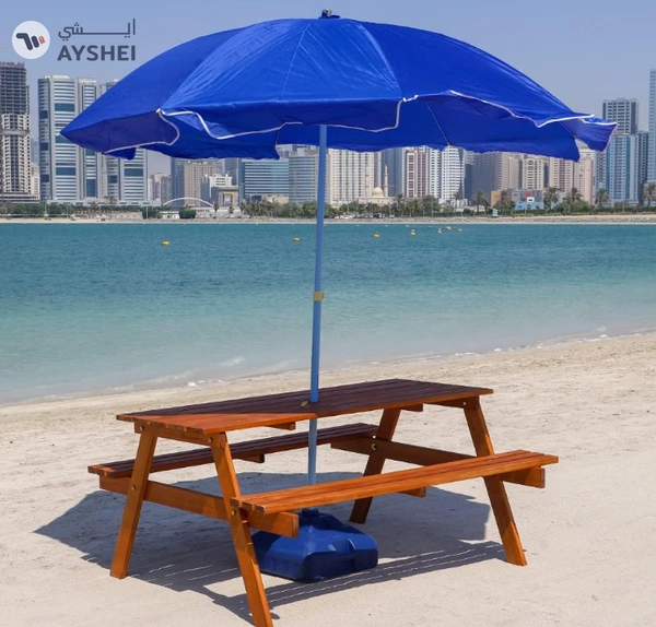 Yatai Decor Outdoor Acacia Wood Table & Bench Set With Umbrella Hole