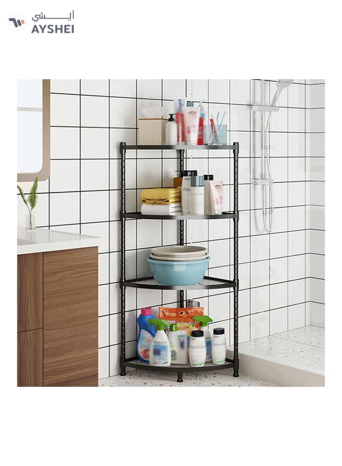 Generic 4-Tiers Corner Rack Organizer Shelf Black-1-1