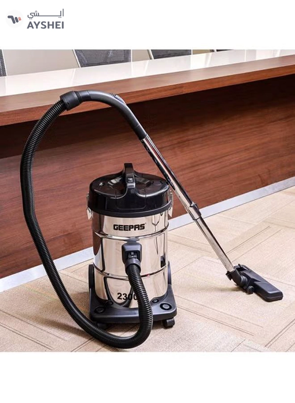 GEEPAS 2-in-1 Blow and Dry Vacuum Cleaner, Powerful Copper Motor, Stainless Steel Tank - Dust Full Indicator - 2-Year Warranty 23 L 2300 W GVC2597 Silver/Black
