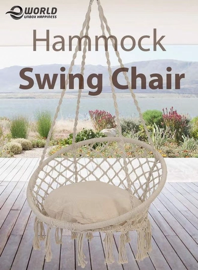 Eworld Hanging Hammock Swing Chair for Indoor and Outdoor Patio with Adjustable Height-0