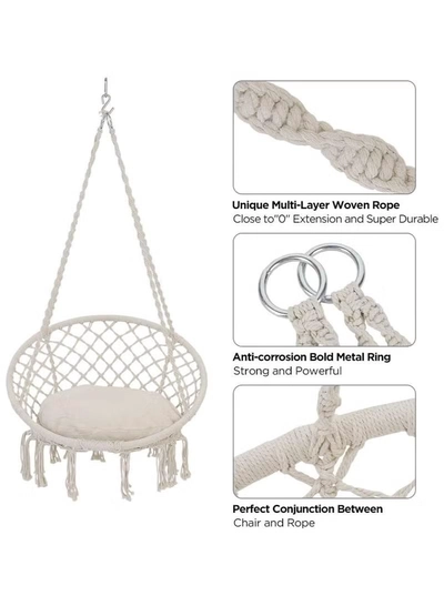 Eworld Hanging Hammock Swing Chair for Indoor and Outdoor Patio with Adjustable Height-4