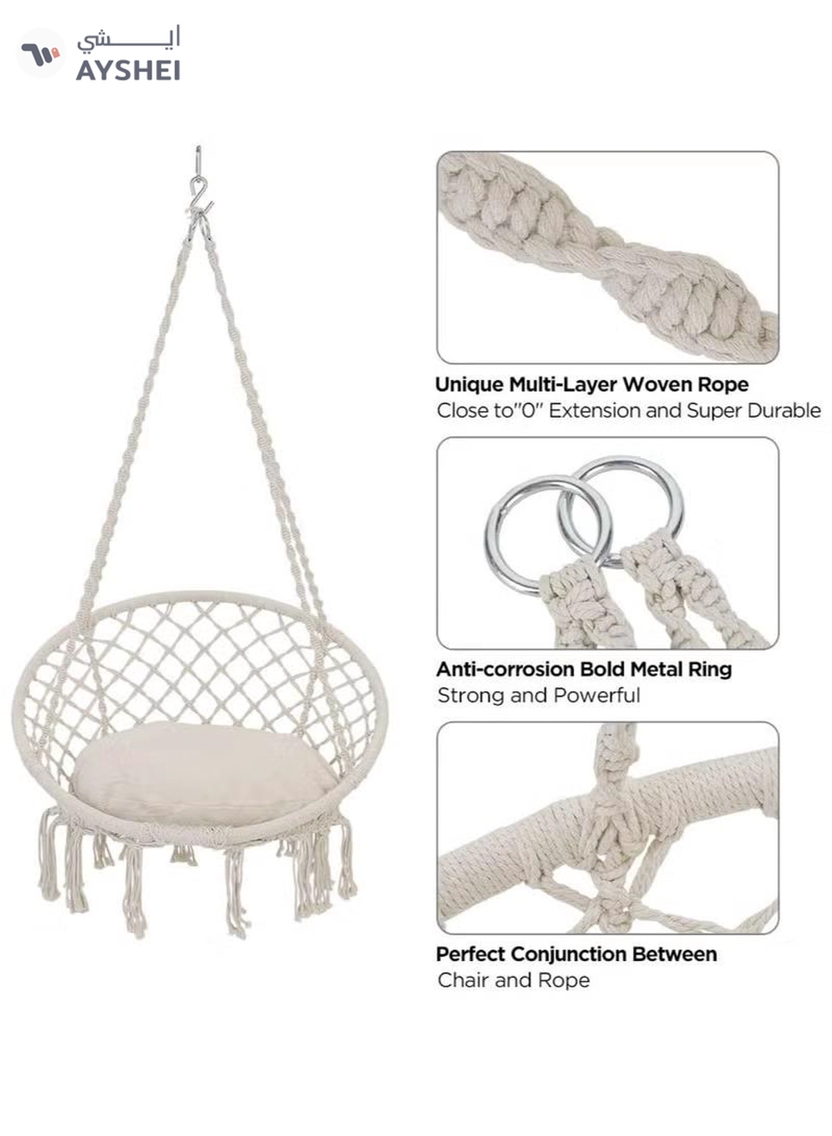 Eworld Hanging Hammock Swing Chair for Indoor and Outdoor Patio with Adjustable Height-4-4