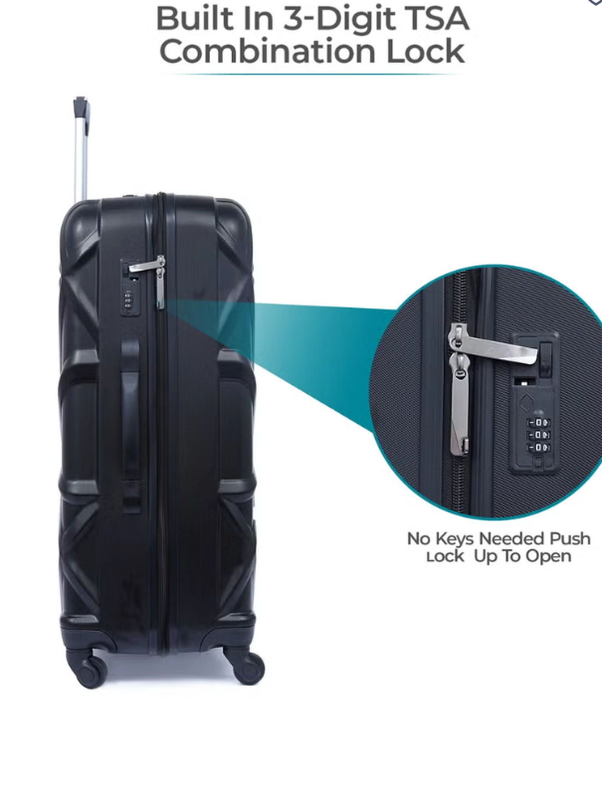 PARAJOHN Hard Case Luggage Trolley for Unisex ABS Lightweight Travel Bag 4 Double Wheeled Suitcase-4-4