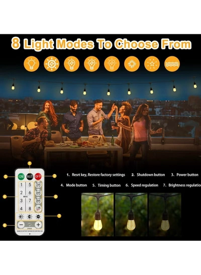 Yuwell Outdoor Waterproof IP65 Led String Lights E27 Holder 15 Meter Bulb Holder Wire With 30 Bulbs 4W G45 Clear With EU Plug Solar Bulb Holder For Ramadan Decoration Lights And Outdoor Decoration Light Hanging Light 6000mAh & USB-C, String Lights With Remote Control And 8 Modes Ramadan Light With Cable Ties-1