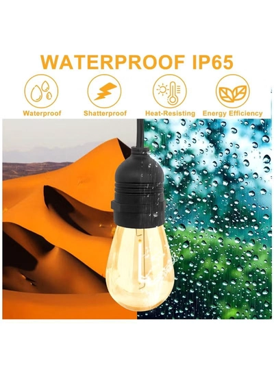 Yuwell Outdoor Waterproof IP65 Led String Lights E27 Holder 15 Meter Bulb Holder Wire With 30 Bulbs 4W G45 Clear With EU Plug Solar Bulb Holder For Ramadan Decoration Lights And Outdoor Decoration Light Hanging Light 6000mAh & USB-C, String Lights With Remote Control And 8 Modes Ramadan Light With Cable Ties-3