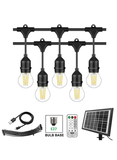 Yuwell Outdoor Waterproof IP65 Led String Lights E27 Holder 15 Meter Bulb Holder Wire With 30 Bulbs 4W G45 Clear With EU Plug Solar Bulb Holder For Ramadan Decoration Lights And Outdoor Decoration Light Hanging Light 6000mAh & USB-C, String Lights With Remote Control And 8 Modes Ramadan Light With Cable Ties-0
