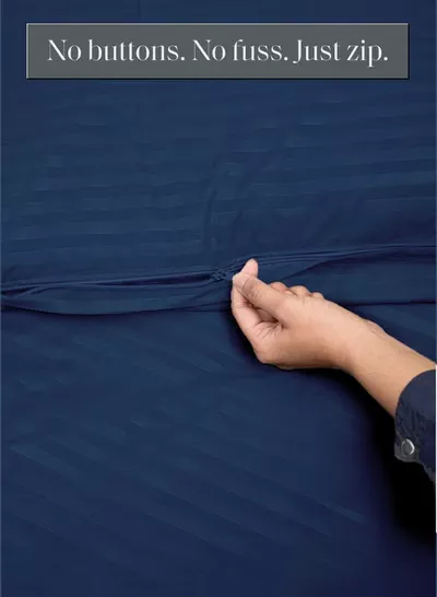Eworld Premium Striped Duvet Set All Season – 6-Pieces Set Navy Blue | King Size 220x240 cm | Ultra-Soft, Wrinkle-Resistant & Made in Dubai | Includes Duvet Cover, Fitted Sheet (200x200 cm) & 4 Pillowcases (50x70 cm)-4