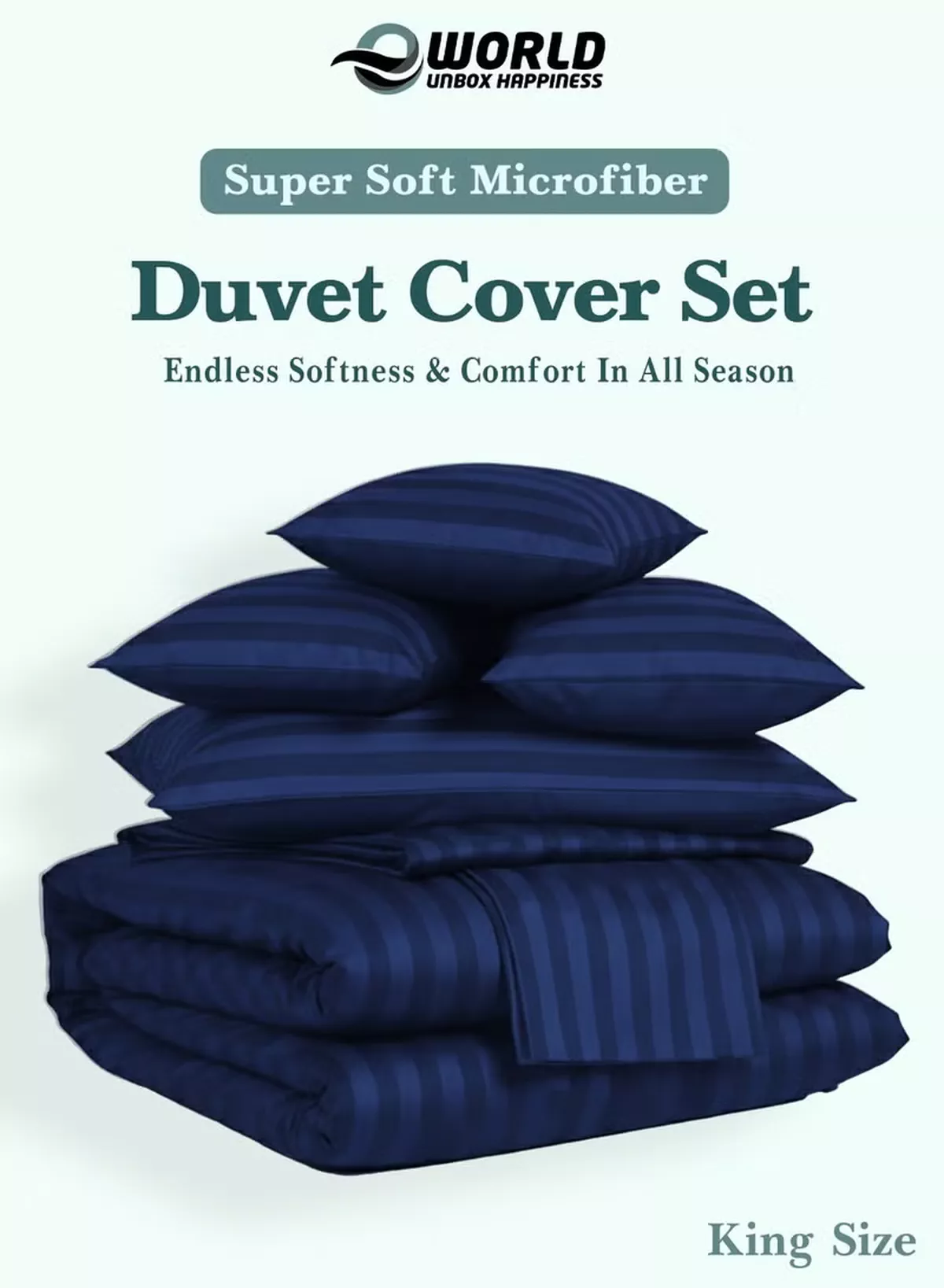Eworld Premium Striped Duvet Set All Season – 6-Pieces Set Navy Blue | King Size 220x240 cm | Ultra-Soft, Wrinkle-Resistant & Made in Dubai | Includes Duvet Cover, Fitted Sheet (200x200 cm) & 4 Pillowcases (50x70 cm)-3-3