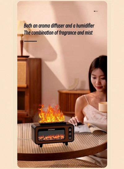 Yuwell 200ML 3D Simulated Fireplace Diffuser 7 Colors LED Aroma Diffuser Ultrasonic Aroma Essential Oil Fire Flame Air Humidifier For Home Office Use Multicolor-3