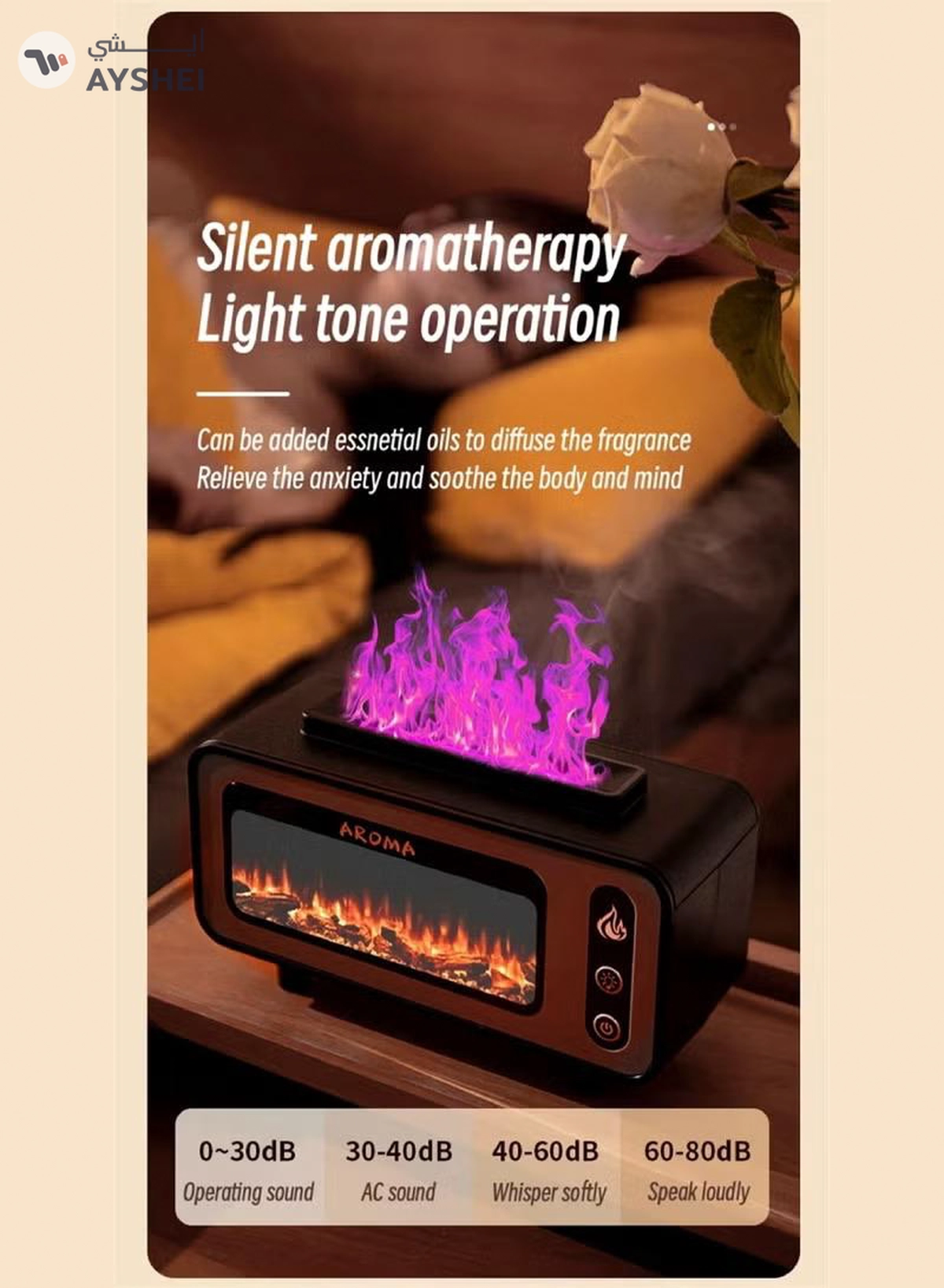 Yuwell 200ML 3D Simulated Fireplace Diffuser 7 Colors LED Aroma Diffuser Ultrasonic Aroma Essential Oil Fire Flame Air Humidifier For Home Office Use Multicolor-1-1