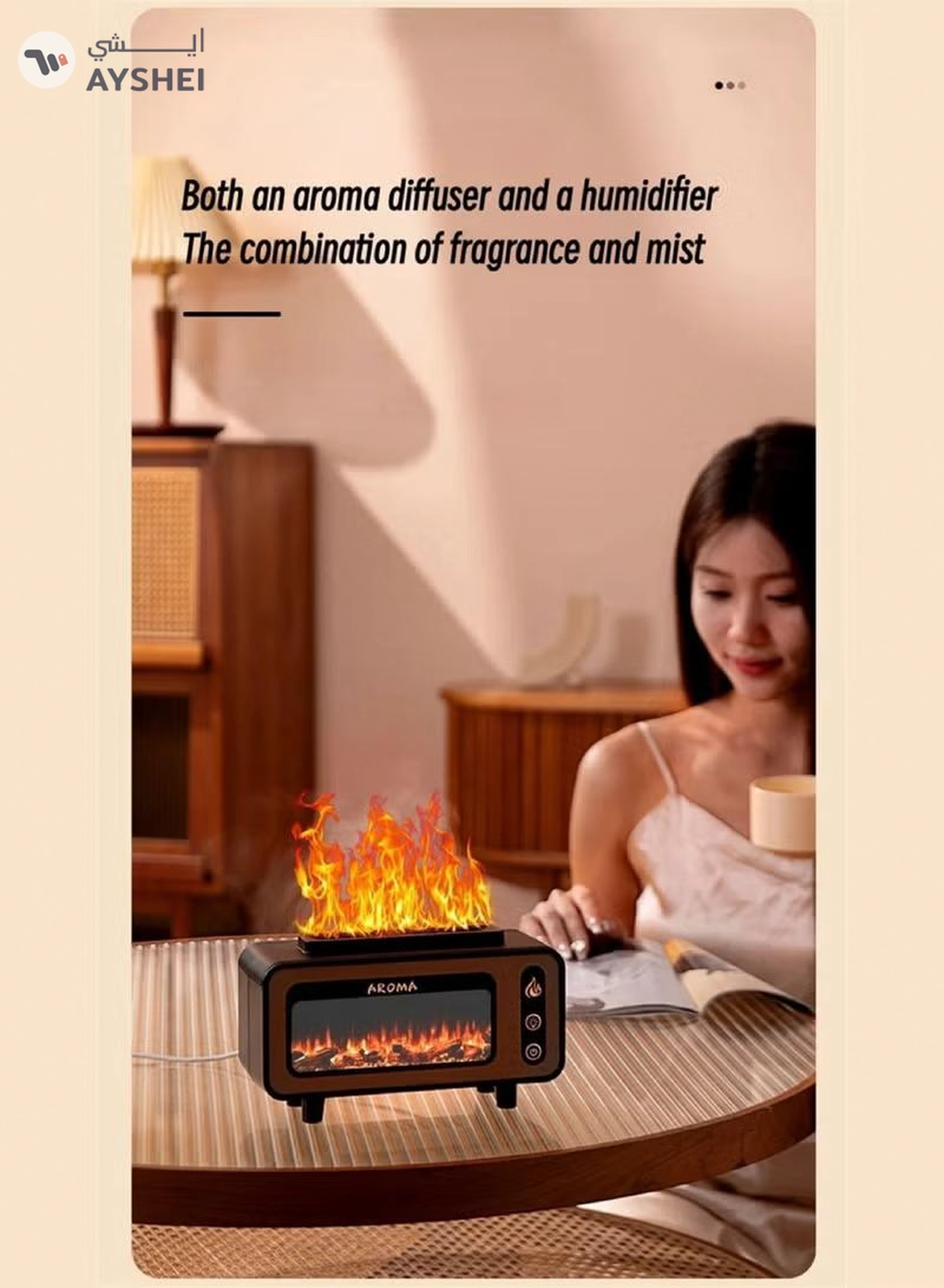 Yuwell 200ML 3D Simulated Fireplace Diffuser 7 Colors LED Aroma Diffuser Ultrasonic Aroma Essential Oil Fire Flame Air Humidifier For Home Office Use Multicolor-3-3