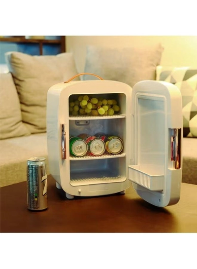 GEEPAS Mini Refrigerator Ideal for Home and Car With Semiconductor Direct Cooling AC/DC Working| Easy to Carry Perfect for Camping, and Picnic 2 Year Warranty 10 L 10 L GRF63052 White,Gold-4