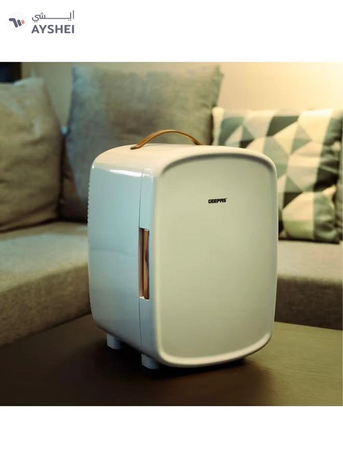 GEEPAS Mini Refrigerator Ideal for Home and Car With Semiconductor Direct Cooling AC/DC Working| Easy to Carry Perfect for Camping, and Picnic 2 Year Warranty 10 L 10 L GRF63052 White,Gold-3-3