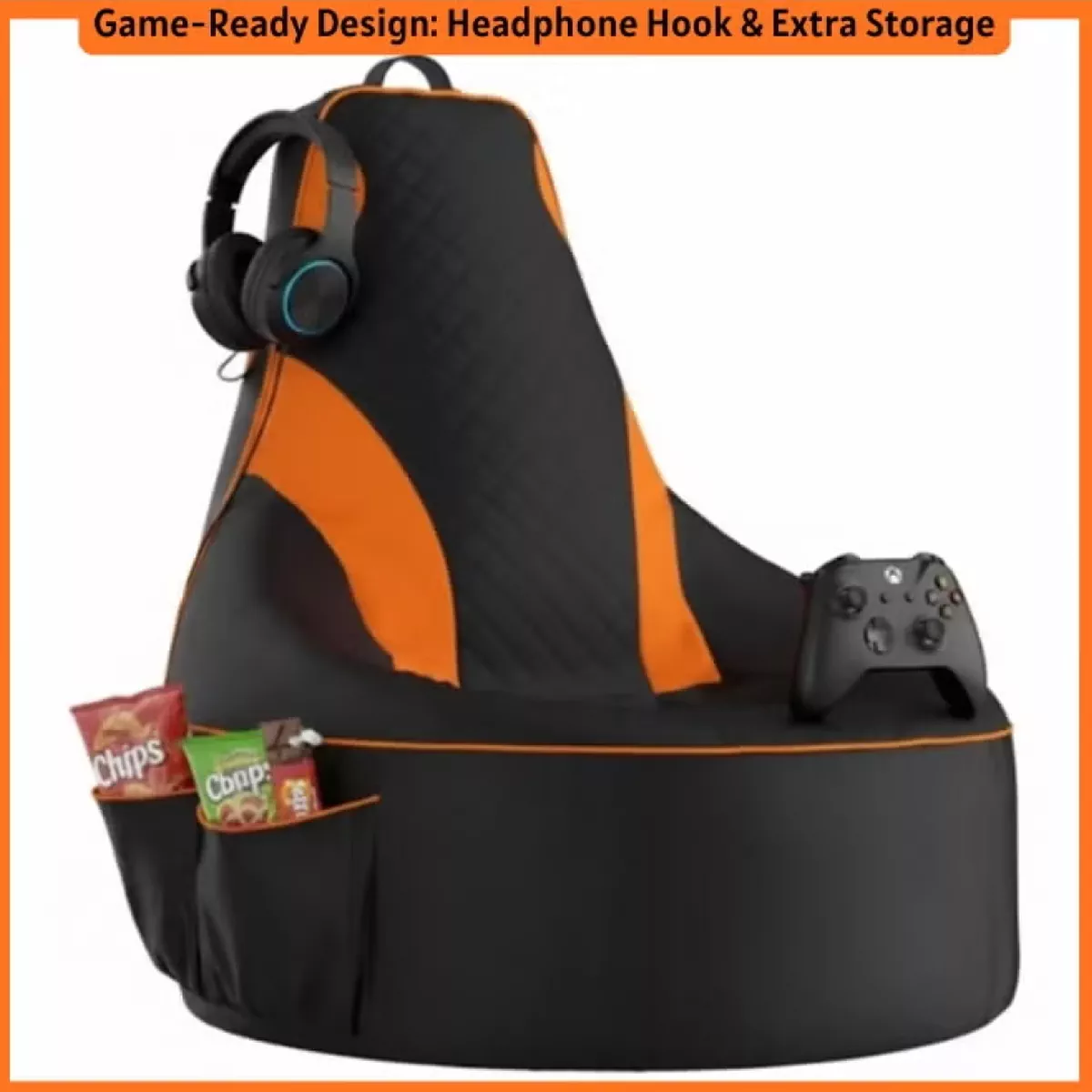 Premium Filled Gaming Bean Bag Chair – High-Back Quilted Seat, Side Pockets, Headphone Hanger & Water-Repellent Fabric – Ergonomic Support for Gaming, Lounge & Movie Nights-2-2