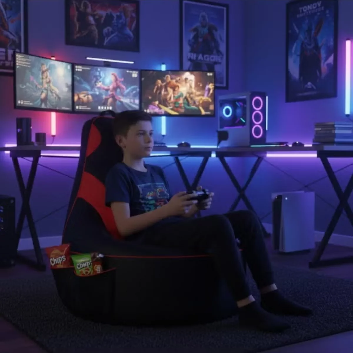 Premium Filled Gaming Bean Bag Chair – High-Back Quilted Seat, Side Pockets, Headphone Hanger & Water-Repellent Fabric – Ergonomic Support for Gaming, Lounge & Movie Nights-5-5