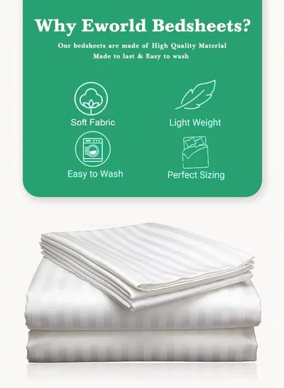 3 Piece Super King White Striped Bed Sheet Set – Ultra-Soft Microfiber Striped Sheet & 2 Pillowcases, Breathable Luxury Bedding for Home & Hotel Use-2