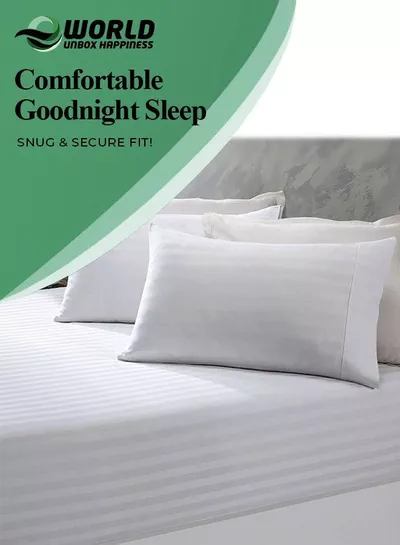 3 Piece Super King White Striped Bed Sheet Set – Ultra-Soft Microfiber Striped Sheet & 2 Pillowcases, Breathable Luxury Bedding for Home & Hotel Use-3