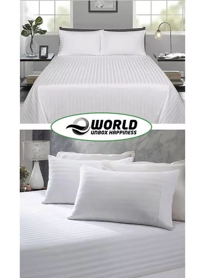 3 Piece Super King White Striped Bed Sheet Set – Ultra-Soft Microfiber Striped Sheet & 2 Pillowcases, Breathable Luxury Bedding for Home & Hotel Use-4