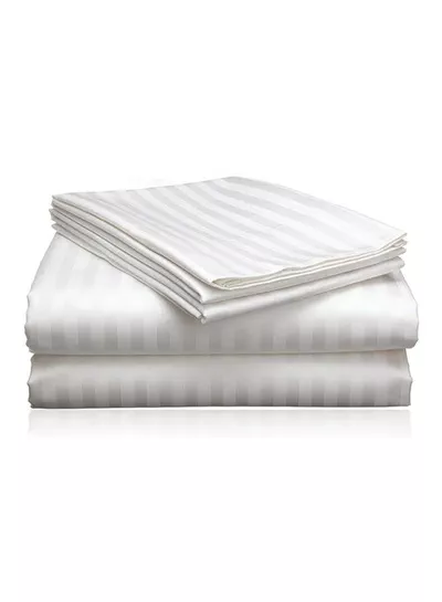 3 Piece Super King White Striped Bed Sheet Set – Ultra-Soft Microfiber Striped Sheet & 2 Pillowcases, Breathable Luxury Bedding for Home & Hotel Use-5