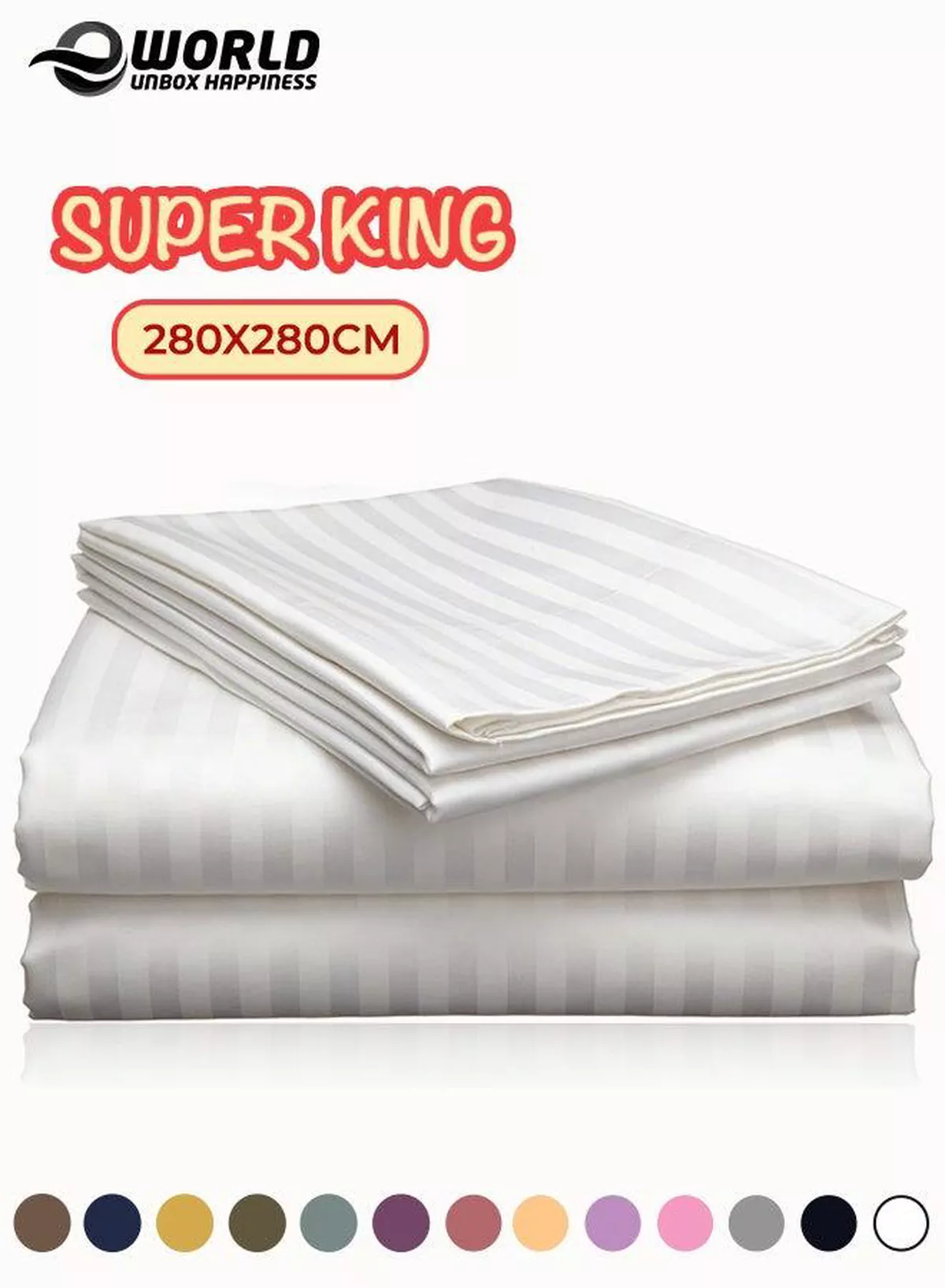 3 Piece Super King White Striped Bed Sheet Set – Ultra-Soft Microfiber Striped Sheet & 2 Pillowcases, Breathable Luxury Bedding for Home & Hotel Use