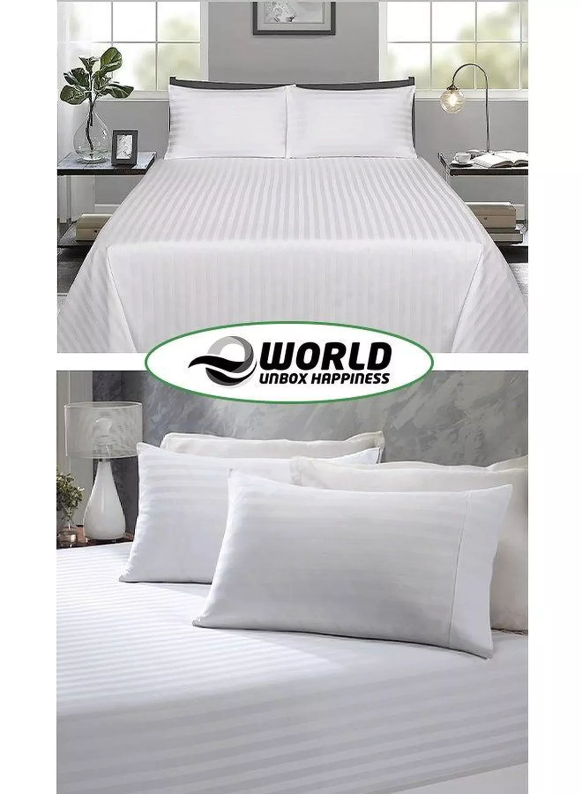 3 Piece Super King White Striped Bed Sheet Set – Ultra-Soft Microfiber Striped Sheet & 2 Pillowcases, Breathable Luxury Bedding for Home & Hotel Use-4-4