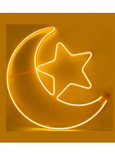Yuwell Ramadan LED String Light Yellow Moon And Star For Indoors Home Decor Outdoors Decorations Ramadan Celebration Light 25CM With UK Plug 3-Pin Plug-3