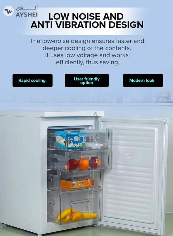 GEEPAS 120L Gross/ 85L Net Capacity Upright Freezer With Tropical Compressor, No Fan, Recessed Handle, Lock & Key, 4 Crystal Freezer Drawers, Adjustable Thermostat, 100% HCF & FCKW Free, Inside Condensor 0 W GRFU1206 White