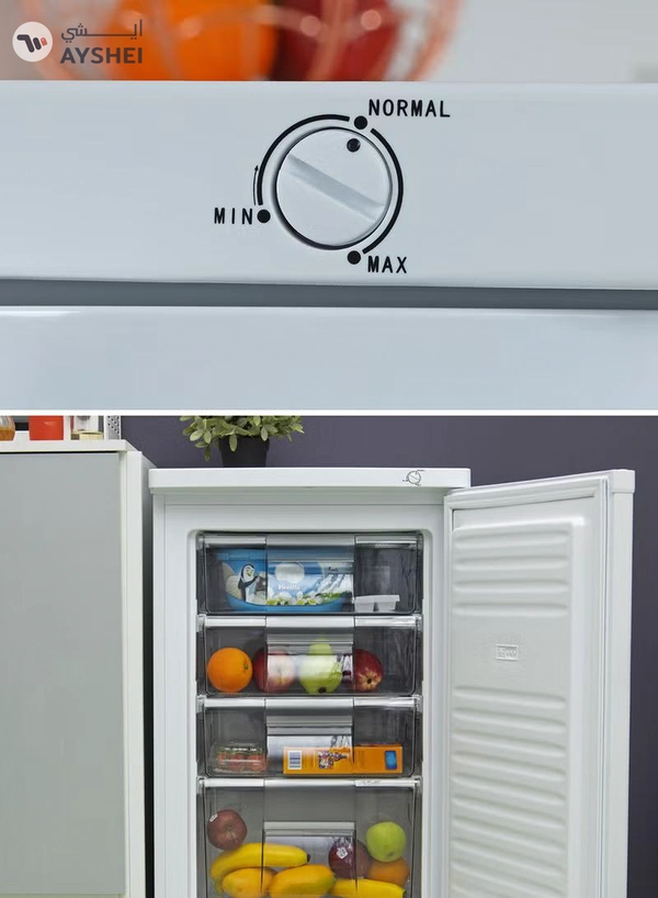 GEEPAS 120L Gross/ 85L Net Capacity Upright Freezer With Tropical Compressor, No Fan, Recessed Handle, Lock & Key, 4 Crystal Freezer Drawers, Adjustable Thermostat, 100% HCF & FCKW Free, Inside Condensor 0 W GRFU1206 White