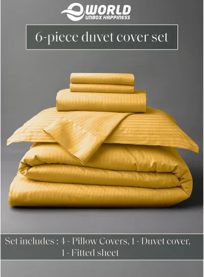 Premium Striped Duvet Set All Season – 6-Pieces Set Gold | King Size 220x240 cm | Ultra-Soft, Wrinkle-Resistant & Made in Dubai | Includes Duvet Cover, Fitted Sheet (200x200 cm) & 4 Pillowcases (50x70 cm)-3