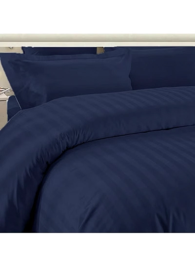 Eworld 6-Piece Premium King Size Bedding Set, Navy Blue Striped Design -4