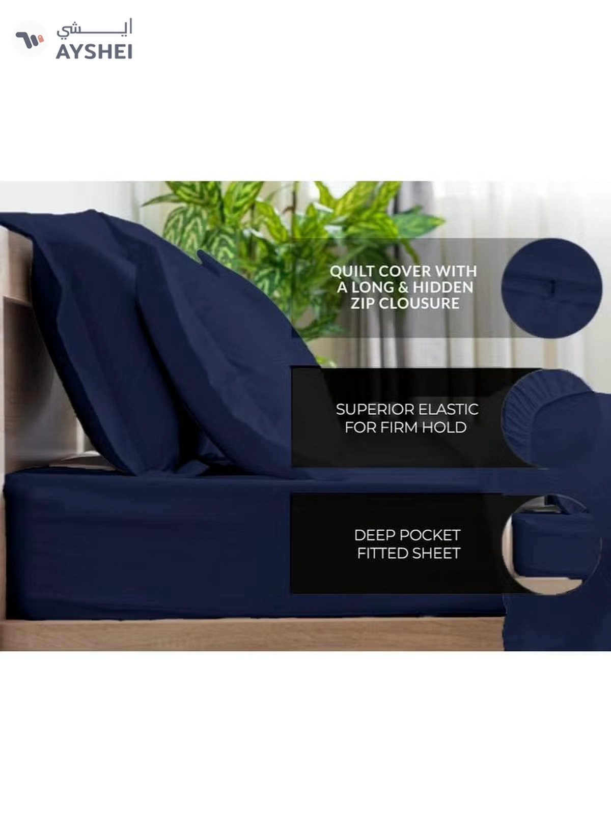 Eworld 6-Piece Premium King Size Bedding Set, Navy Blue Striped Design -3-3
