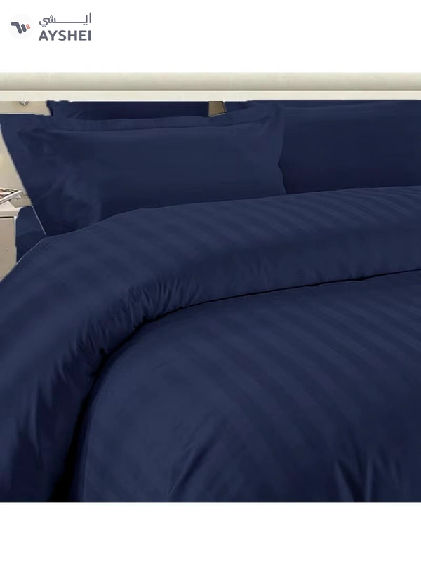 Eworld 6-Piece Premium King Size Bedding Set, Navy Blue Striped Design