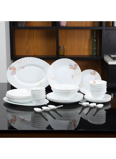 Delcasa DC3384 Opalware Dinner 40-Pieces Set, White/Pink-0