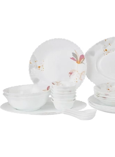 Delcasa DC3384 Opalware Dinner 40-Pieces Set, White/Pink-1