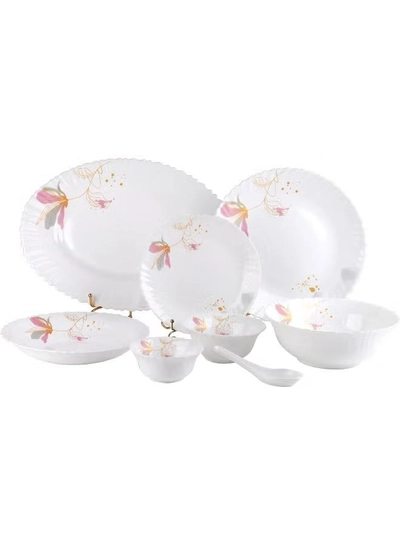 Delcasa DC3384 Opalware Dinner 40-Pieces Set, White/Pink-2