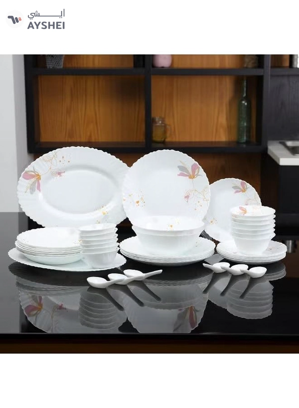 Delcasa DC3384 Opalware Dinner 40-Pieces Set, White/Pink